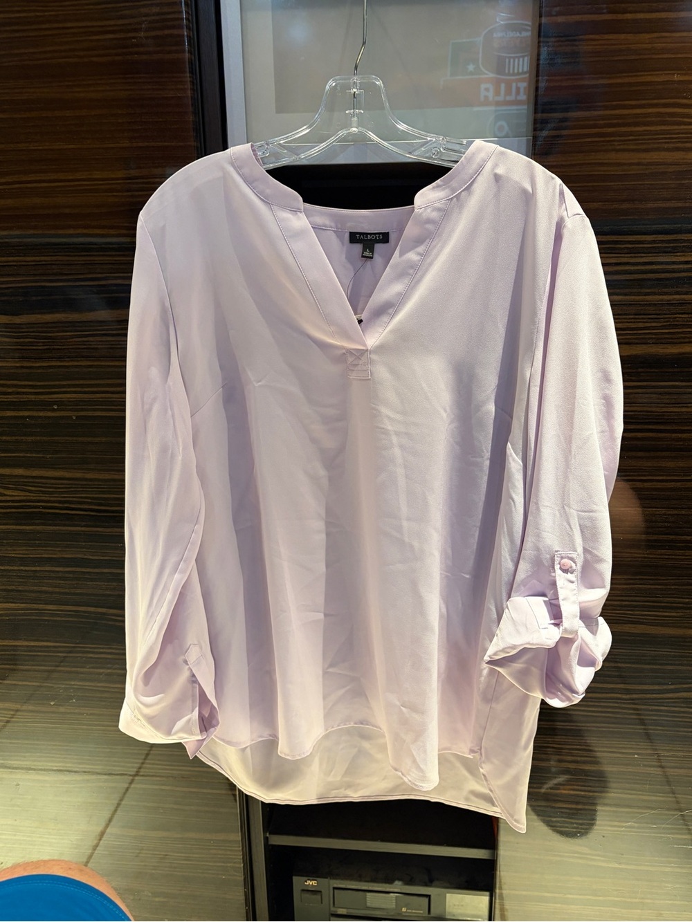 Talbots Lavender Split Neck Roll Tab Sleeve Popover Blouse size L
